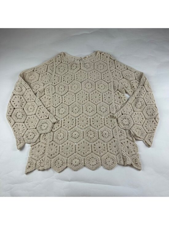 Solitaire Sweaters - Solitaire Cream Crochet Bell Sleeve Pulloer Sweater XL